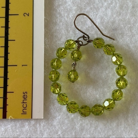 HAND Crafted 925 Silver Lime Green Crystal Beaded Hoop Ball Drop Earrings NEW - Picture 8 of 12